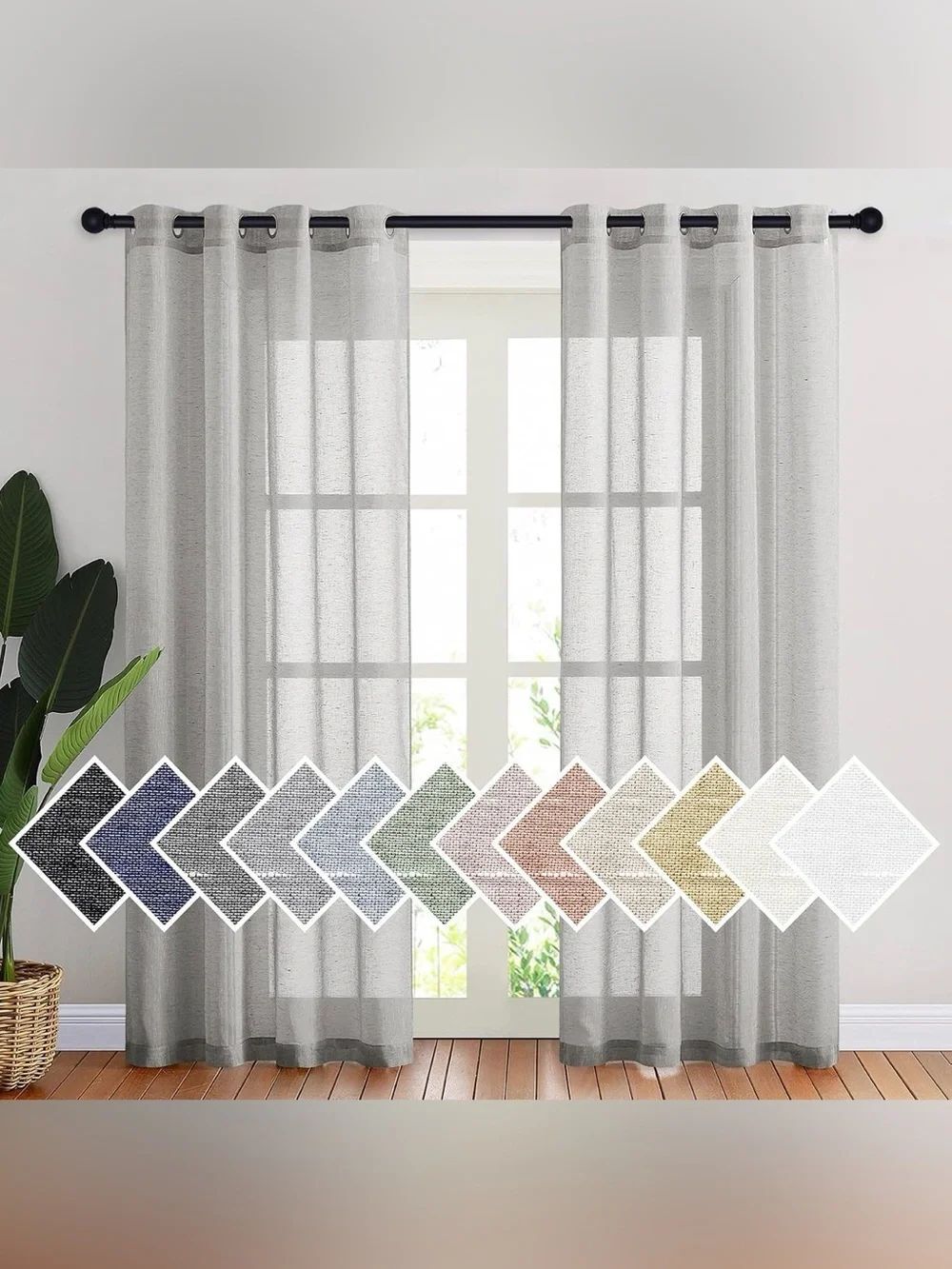 NICETOWN Semi Sheer Linen Blend Curtains Charcoal Grey 52x108 2 Panels NIP